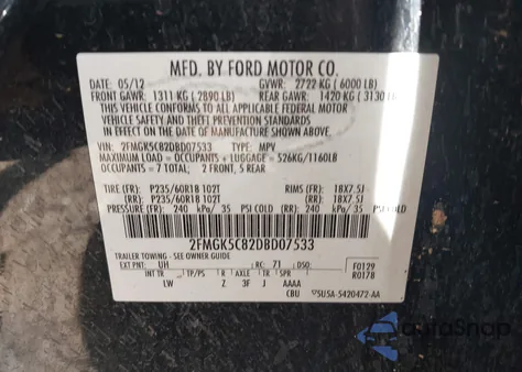 2013 Ford Flex Sel from USA, damaged, VIN 2FMGK5C82DBD07533